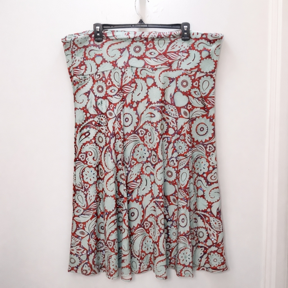 LulaRoe Floral Aqua Womens 3XL Paisley Print Long Summer Stretch Knit Maxi Skirt
